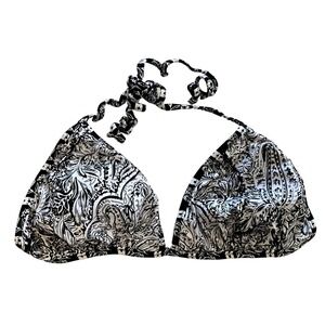 BCBG Black & White Paisley Halter Style Bikini Swim Top - Size M